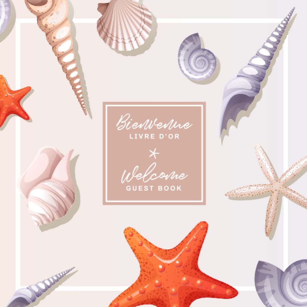 French English Bilingual Guestbook for Visitors – Seashells & Starfish