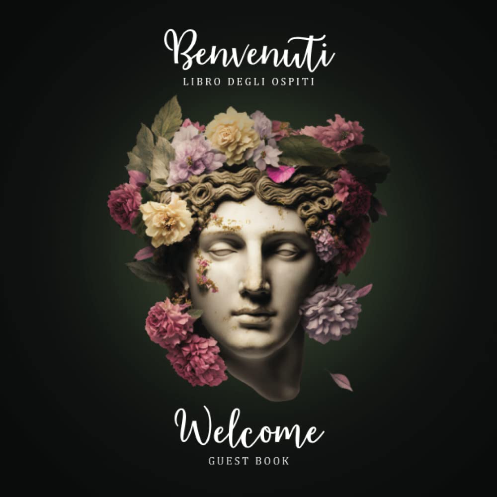 Italian English Bilingual Guestbook for Visitors – Floral Roman Statue