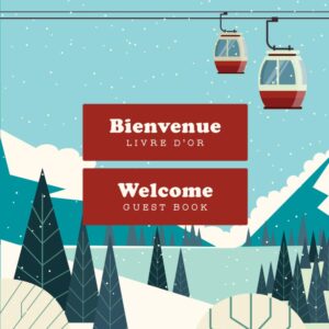 French English bilingual guest book with ski lifts and mountains