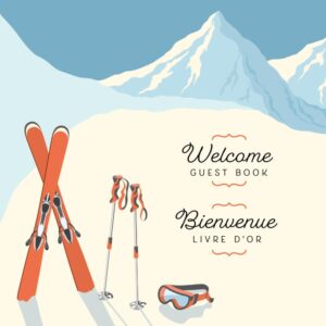 French English mountain views and skis bilingual guest book